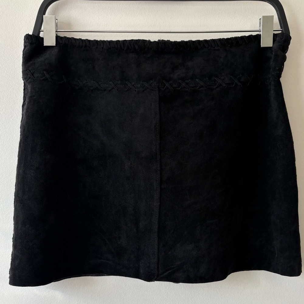 Skirt Leather Suede Mini Black Neutral Sexy Boho Y2K Coquette Festival Concert